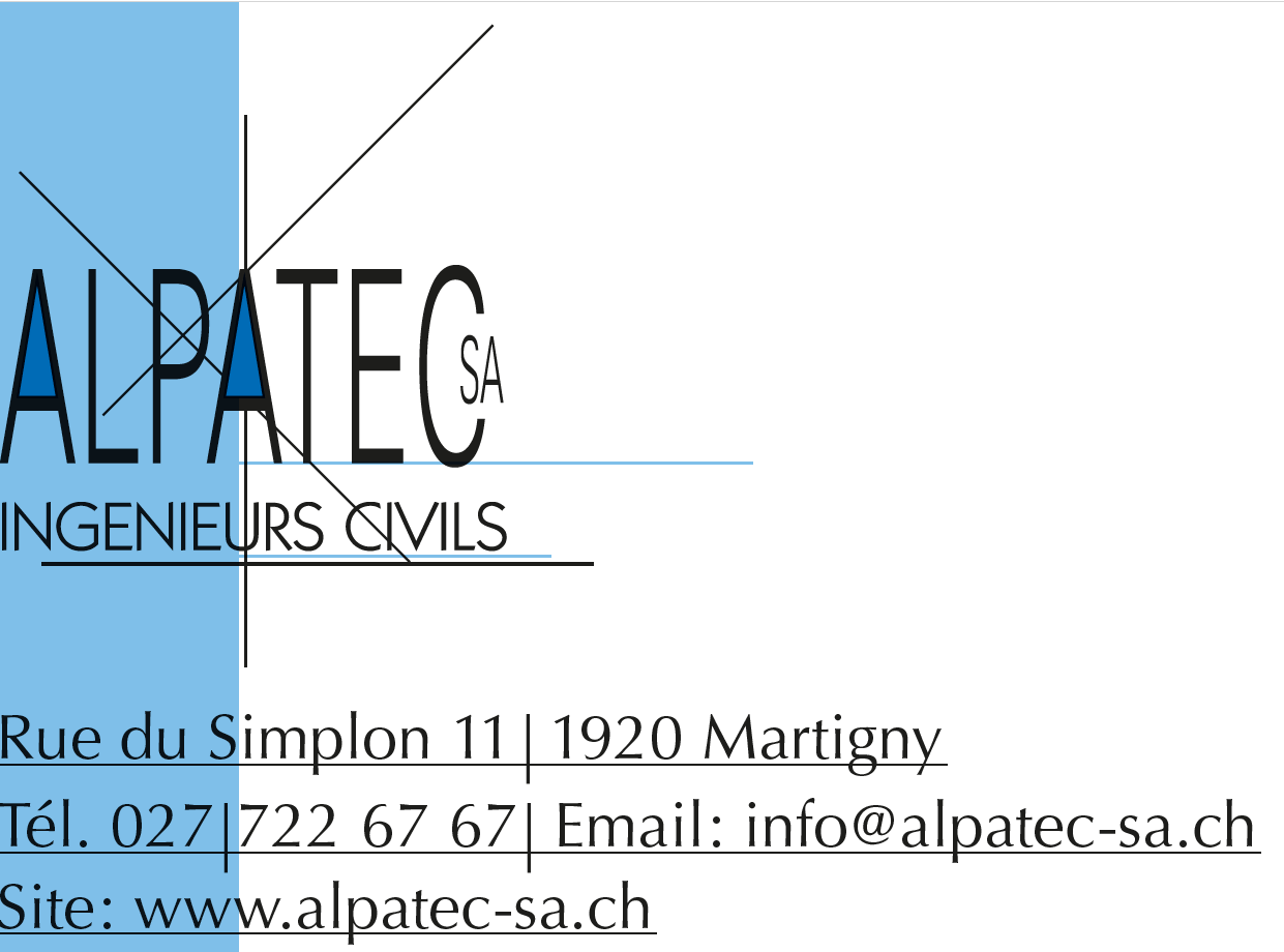 Une carte de visite bleue et blanche pour alpatec ingénieurs civils