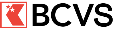 Un logo pour bcvs avec un carré rouge et deux étoiles