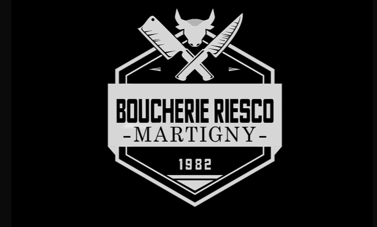 Un logo noir et blanc pour la boucherie riesco martigny
