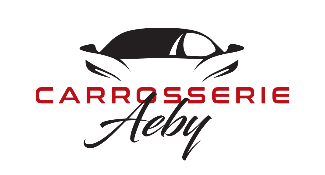 Le logo de carrosserie aeby a une voiture dessus.