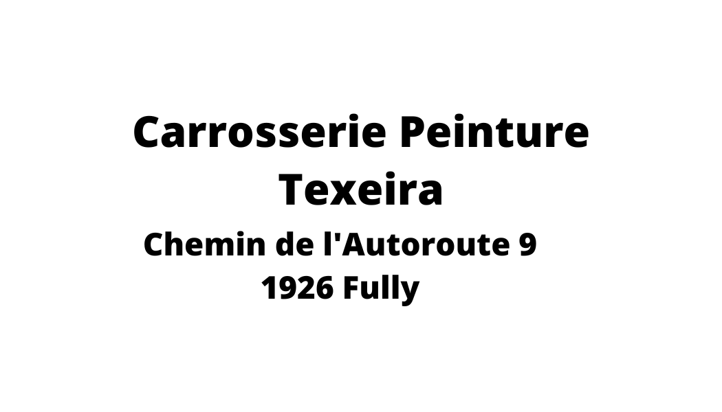 A black and white logo for carrosserie peinture texeira chemin de l' autoroute 9 1926 fully