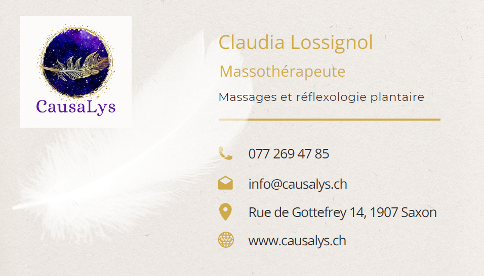 Une carte de visite pour claudia lossignol massotherapeute