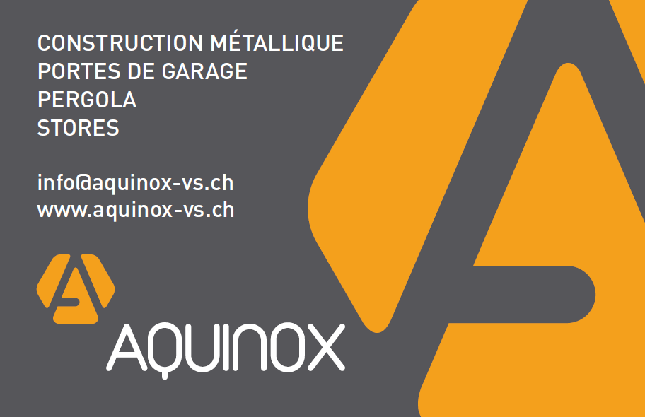 A business card for aquinox construction metallique portes de garage pergola stores