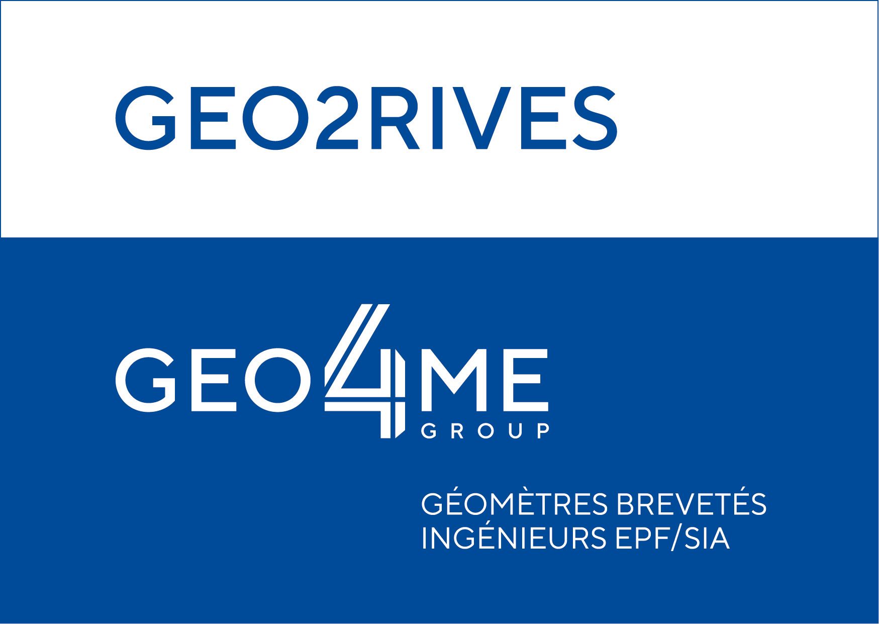Un logo bleu et blanc pour le groupe geo2rives et geo4me