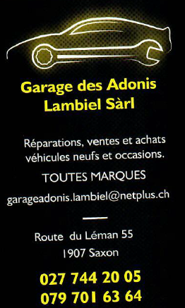 A flyer for garage des adonis lambiel sarl