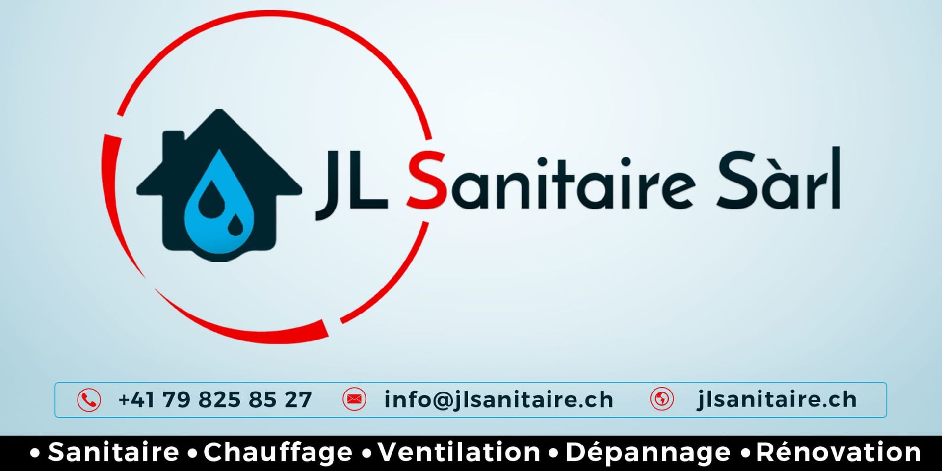 Un logo pour jl sanitaire sarl avec une maison et une goutte d'eau
