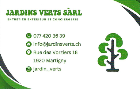 Une carte de visite pour jardins verts sarl avec un arbre dessus