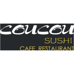 Un logo noir et blanc pour le restaurant café sushi coucou