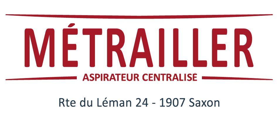 A red and white logo for metrailler aspirateur centralise