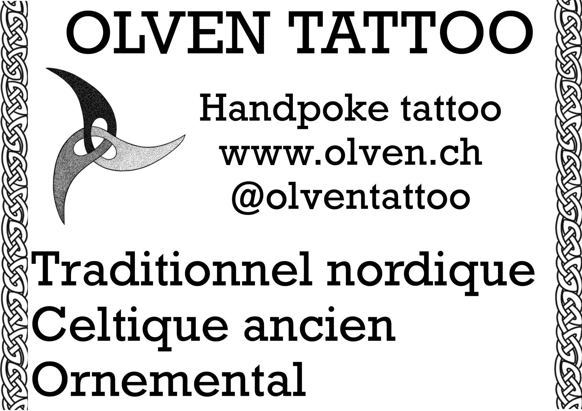 Une affiche en noir et blanc pour le tatouage à la main d'Olven