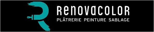 Un logo bleu et blanc pour renovocolor sur fond noir