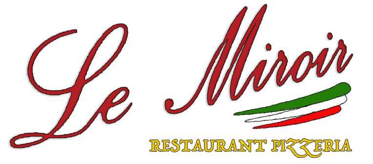 A logo for a restaurant called le miroir restaurant pizzeria