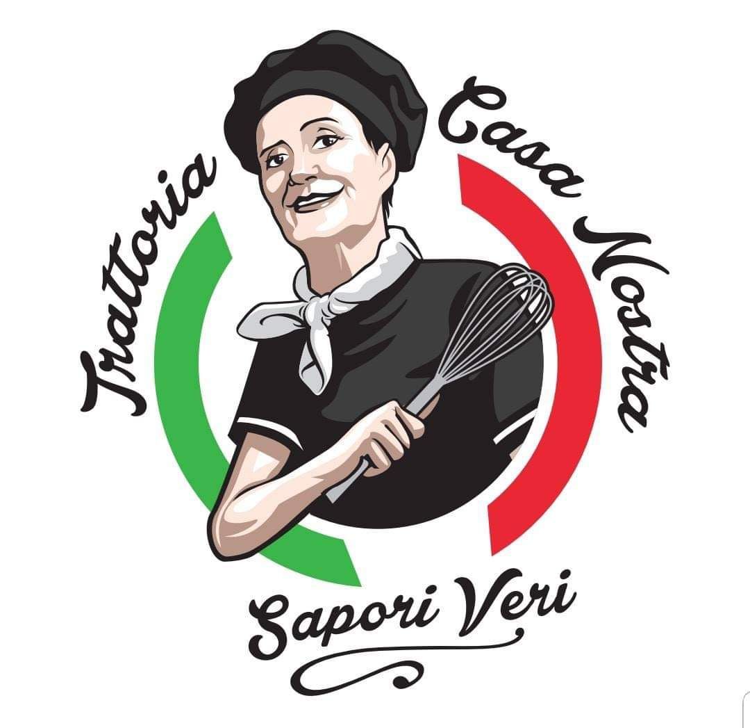 Un logo pour un restaurant appelé trattoria casa nostra