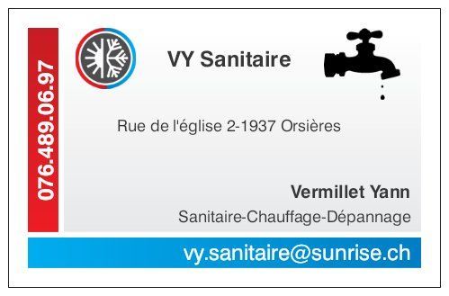 Une carte de visite pour vy sanitaire avec un robinet dessus