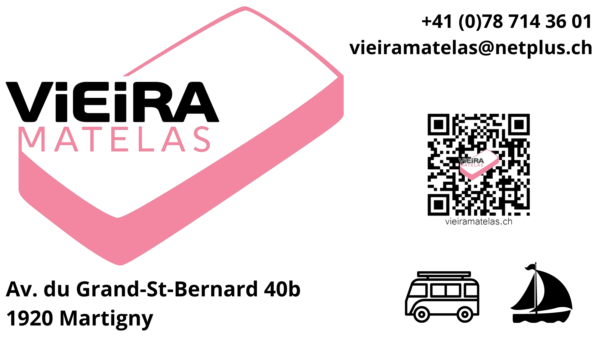 Une carte de visite pour vieira matelas avec un code qr