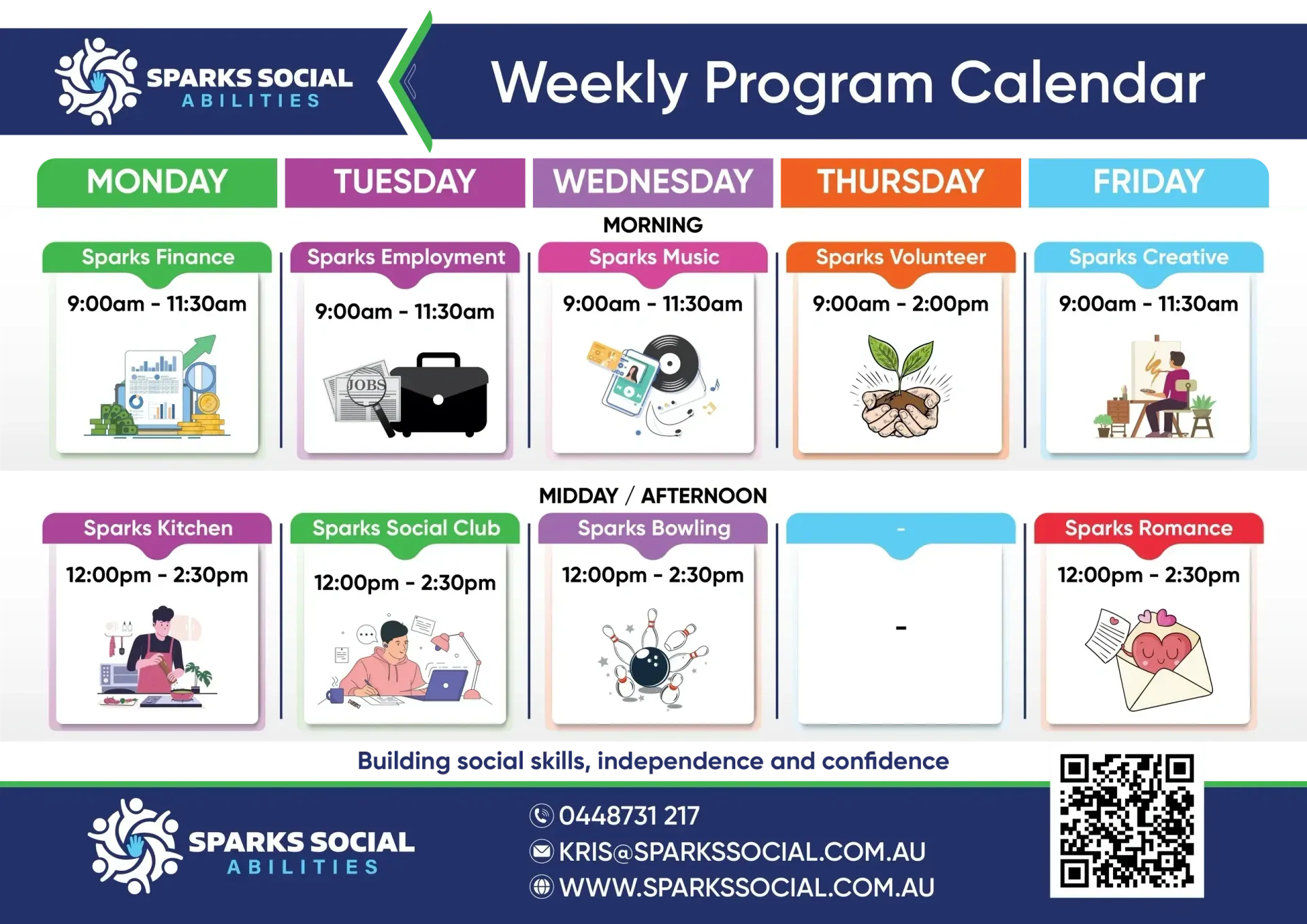 Weekly Program Calendar — Sparks Social Abilities in Bungalow, QLD
