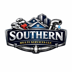 Logo for Southern Multi Services LLC featuring house icons, plumbing tools, a pipe, and a water drop on a dark background.