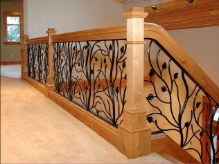 Staircase with metal leaf pattern