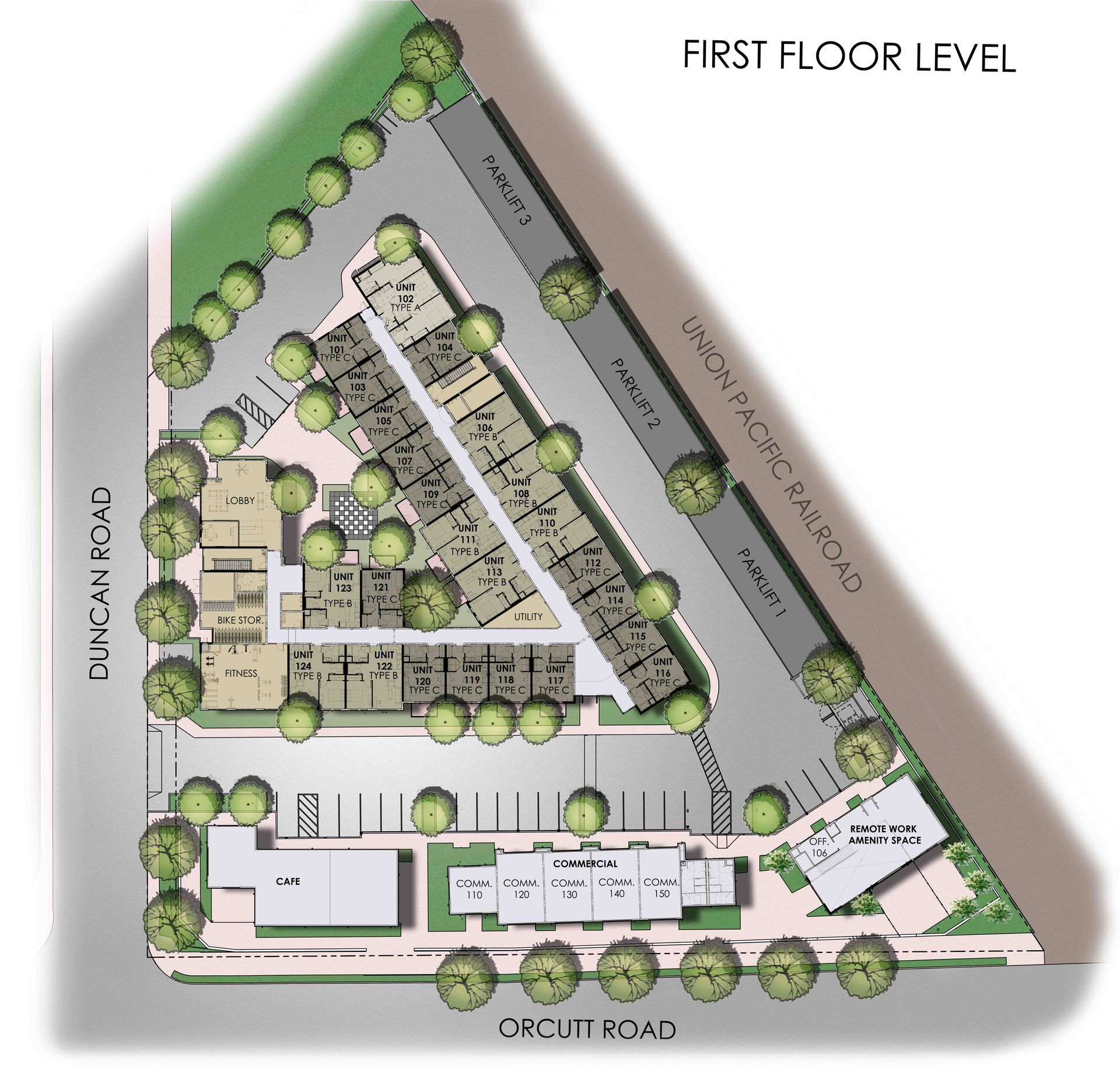 A map showing the first floor level of a building