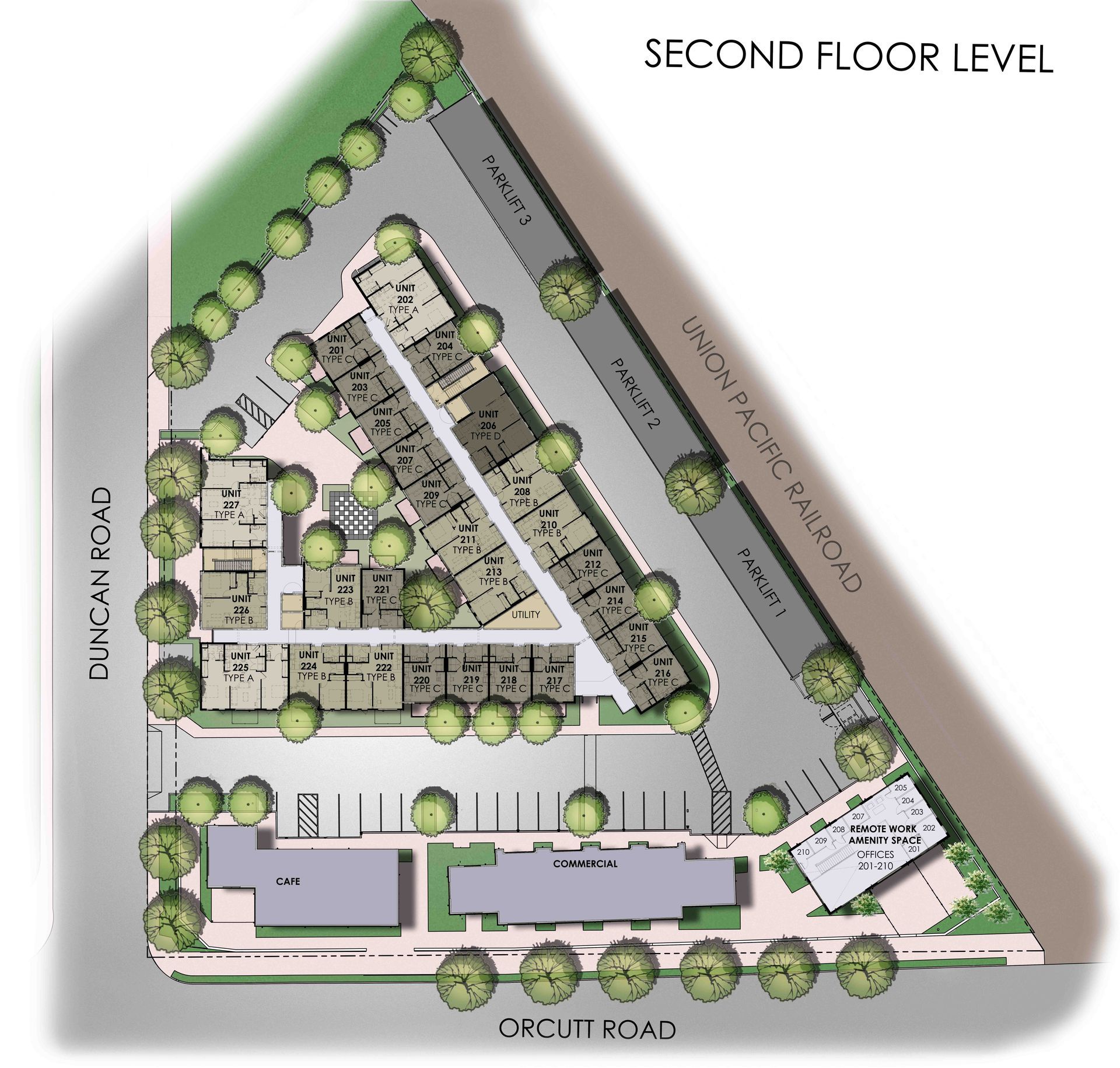 A map showing the second floor level of a building