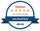 A badge that says reviews out of 29 reviews john david sarai avvo