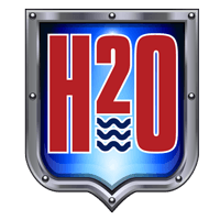 A shield with the word h20 on it.