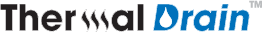 the word thermal drain is written in blue on a white background .