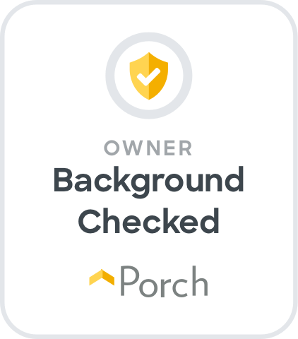 a badge that says `` owner background checked porch ''