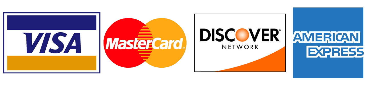 Visa mastercard discover and american express logos on a white background