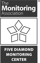 The logo for the monitoring association five diamond monitoring center.