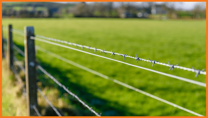 A woman in a white tank top is standing next to a chain link fence.