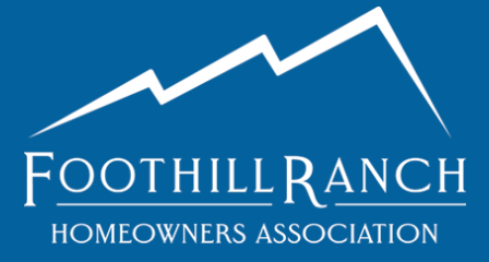 A blue logo for the foothill ranch homeowners association