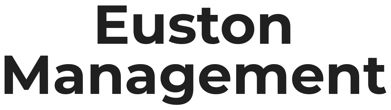 The logo for euston management is black and white on a white background.