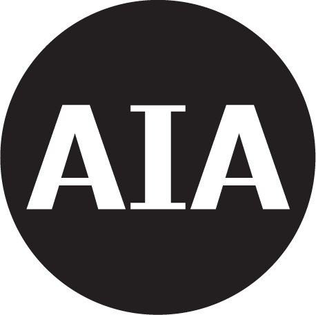 A black circle with the word aia in white letters