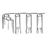 Line drawing showing four cylindrical tubes connected by a wire, with one tube partially cut off.