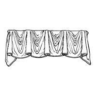Draped white fabric valance with gathered folds, hanging from a rod.