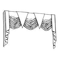 Outline of a window valance with three triangular swags.