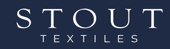 Stout Textiles logo on a dark blue background, white text.