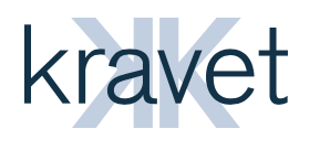 Kravet logo: dark teal text, stylized