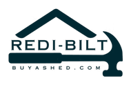 Logo for Redi-Bilt, a shed retailer. It features a roof shape and a hammer, with the text 