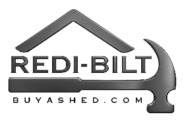 Logo for Redi-Bilt, a shed retailer. It features a roof shape and a hammer, with the text 