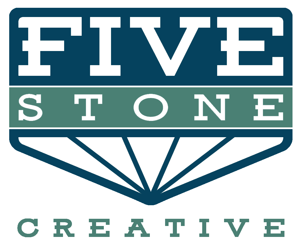 Five Stone Creative logo in teal, white, and gray with stylized diamond graphic