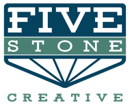 Five Stone Creative logo in teal, white, and gray with stylized diamond graphic
