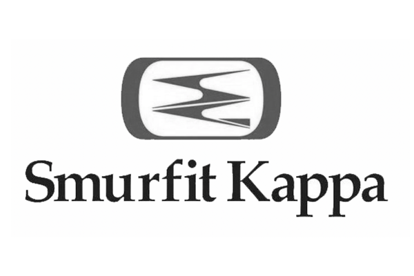 Smurfit Kappa logo with gray abstract emblem above black text