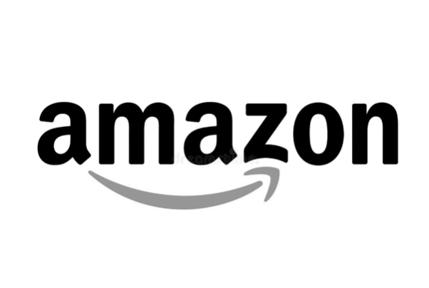 Amazon logo with black lowercase wordmark and gray smile arrow underneath