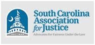 The logo for the south carolina association for justice is blue and white.