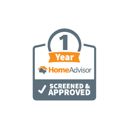 A 1 year home advisor screened and approved logo on a white background.