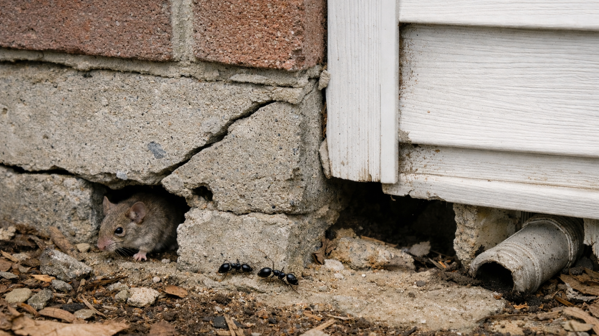 whole in foundation with mouse inside.