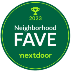 A green sticker that says neighborhood fave nextdoor