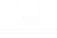 Logo for Ikon Apartment Homes featuring the word "Ikon" inside a rectangular outline, with "Apartment Homes" below it.